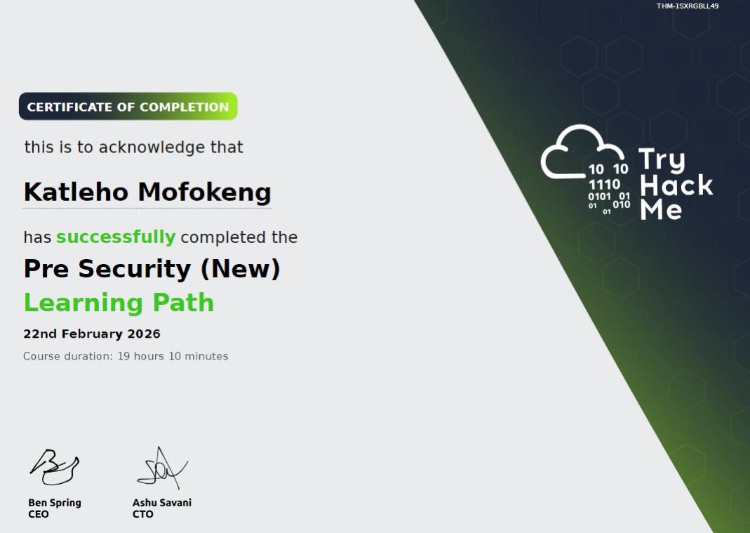 TryHackMe Pre Security Certificate