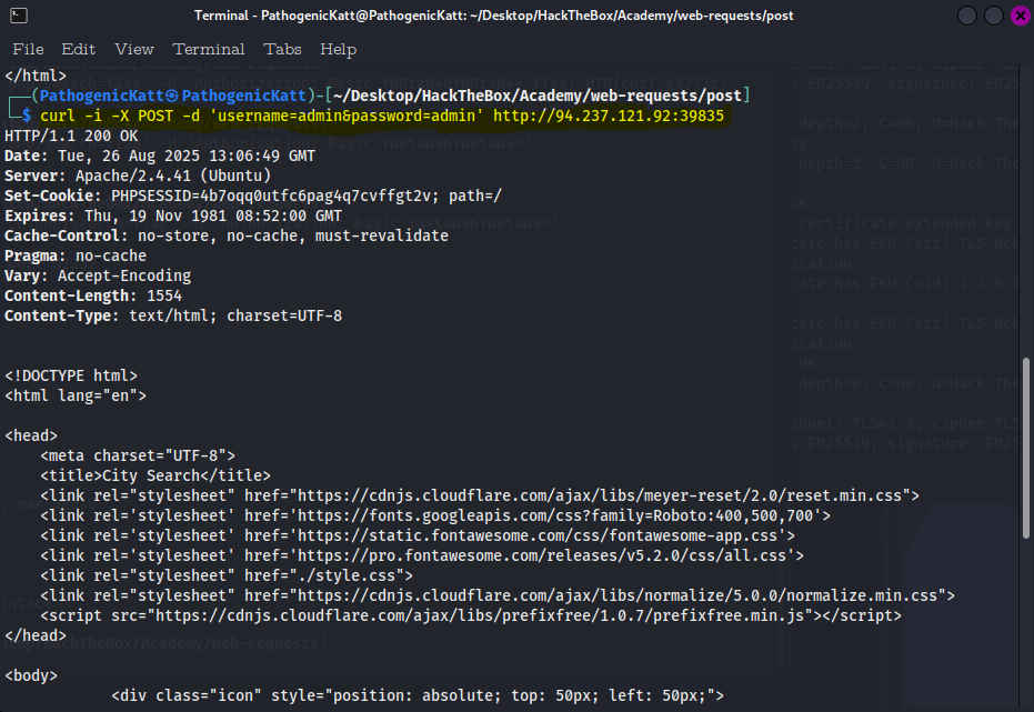 post method htb terminal request data